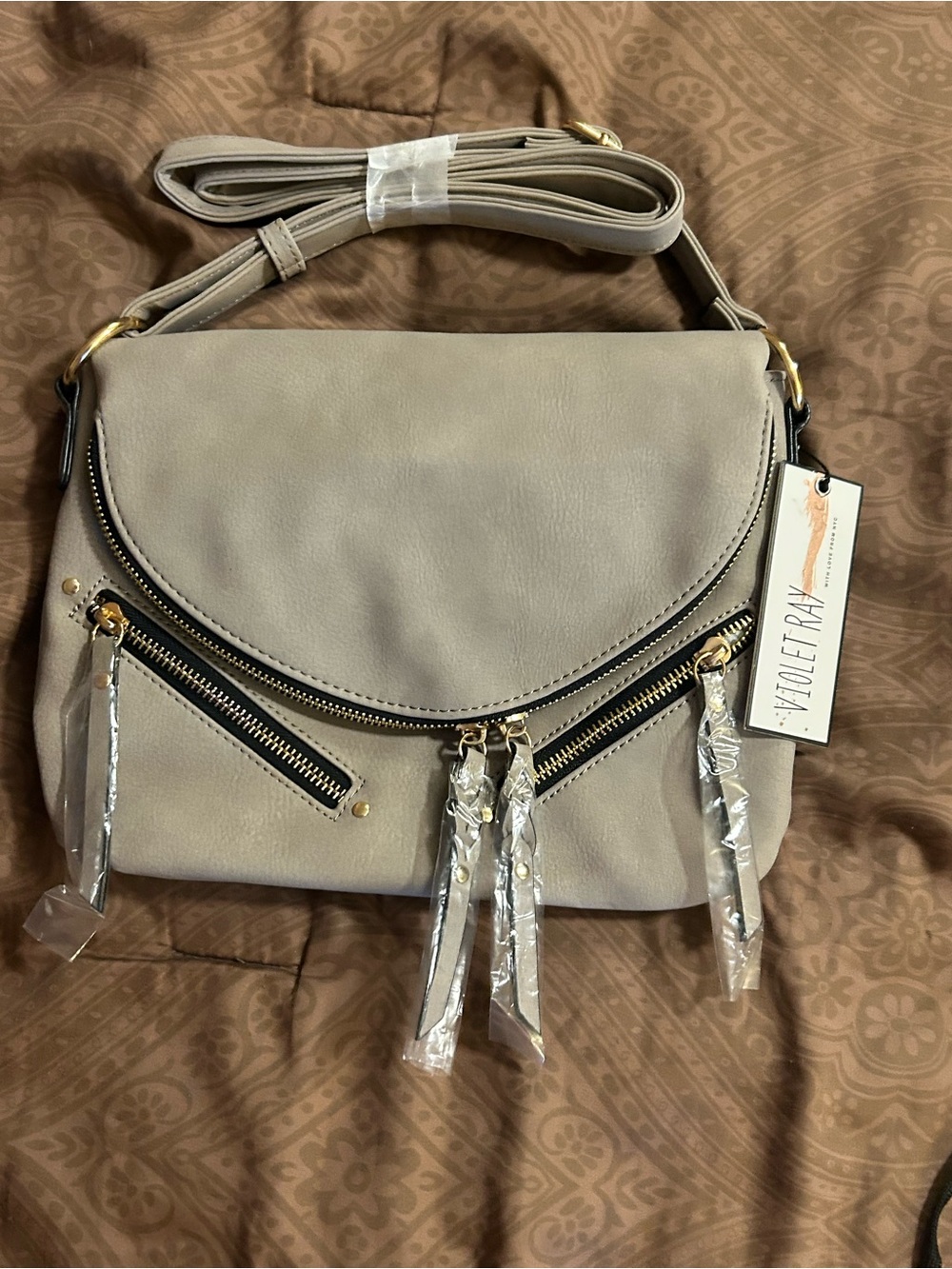 Violet ray   Crossbody Bag with Zip Tassel Accents